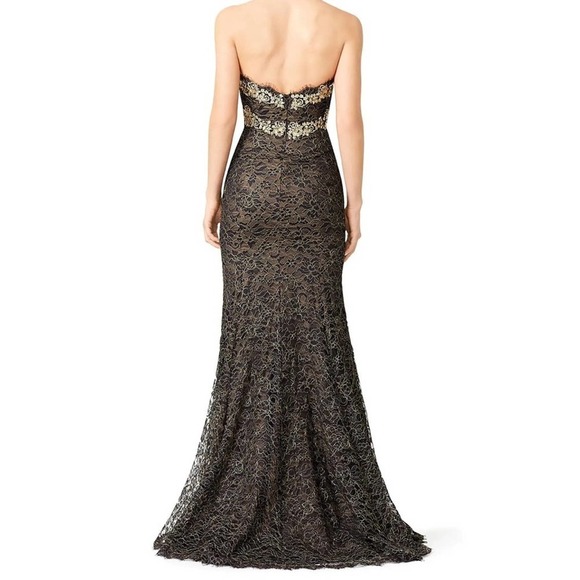 Marchesa notte gilded gold black lace strapless sweetheart gown - Picture 2 of 7